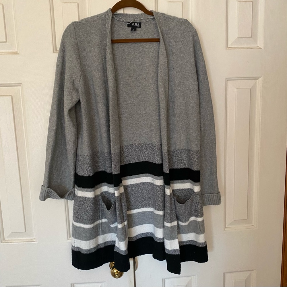 Ana black/gray striped long cardigan, size L